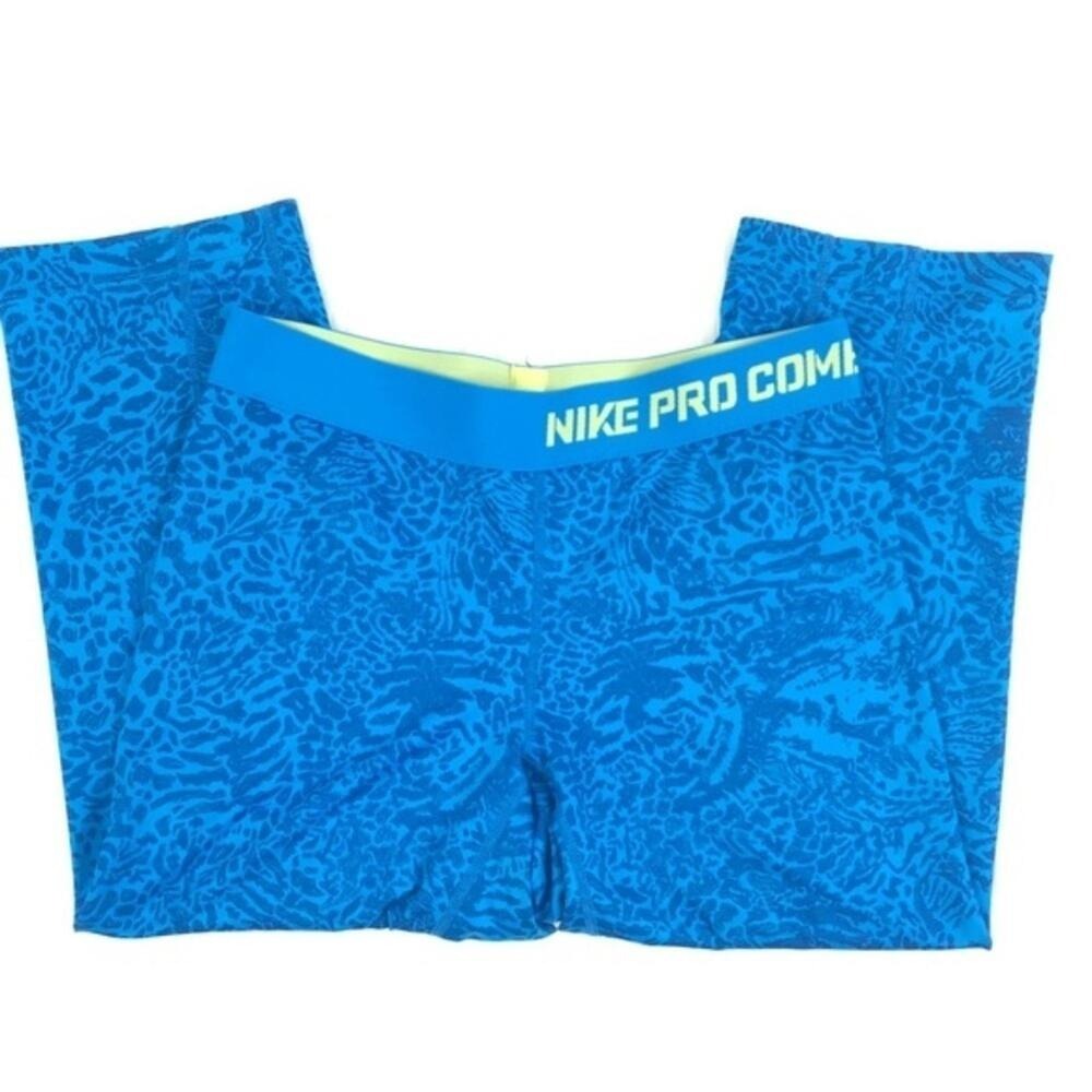Nike Pro Combat Women's Blue Leopard Print Compression Capri Leggings Size M